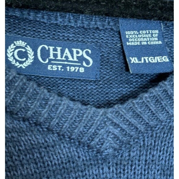 Chaps Mens Navy‎ Patterned Knit V-neck Sweater Vest-Size XL - Picture 3 of 8